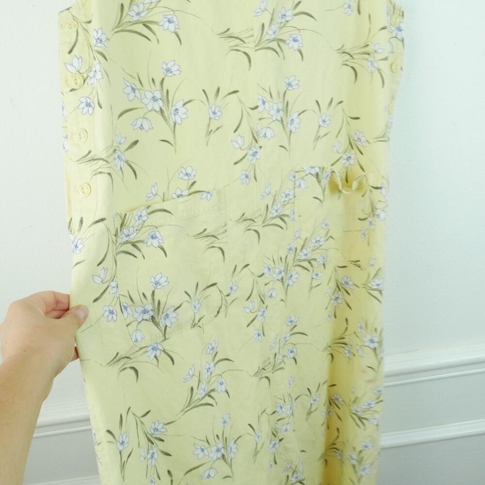 Vintage 90s Linen Blend Dress Large Butter Yellow Dainty Floral Maxi Cottagecore - Picture 5 of 7